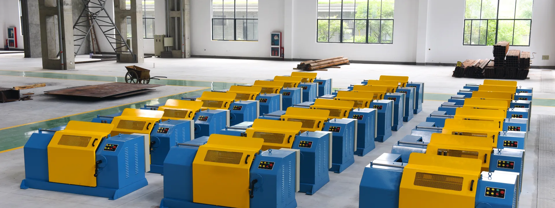 Bobbin take-up equipment arranged in rows